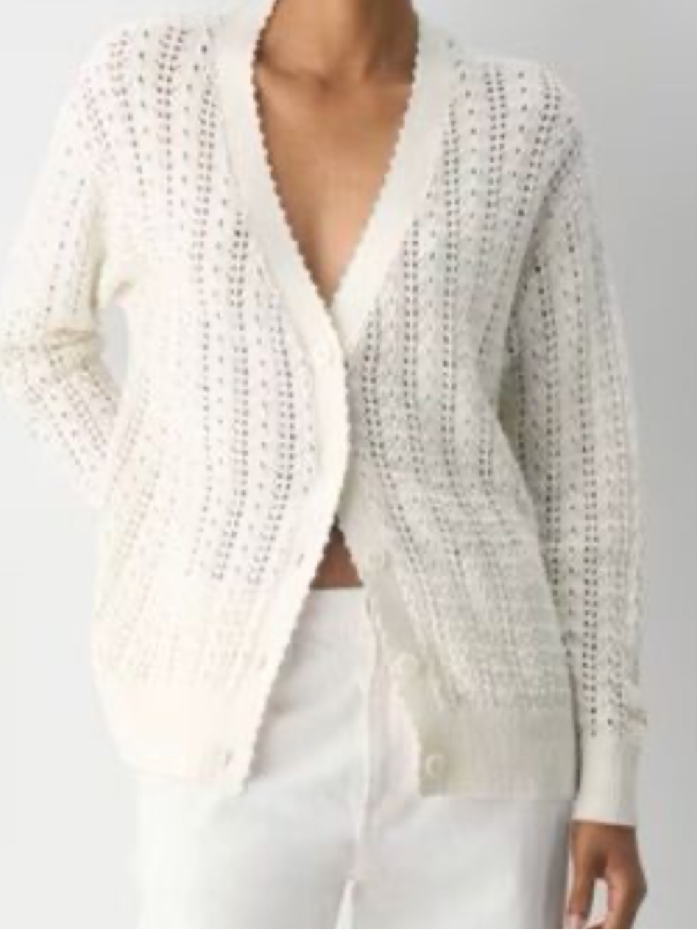 Wilfred Cream Open-Knit V-Neck Button Cardigan